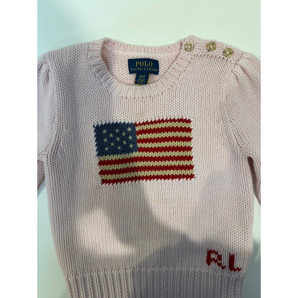 Polo Ralph Lauren Toddler American Flag Classic Crewneck Sweater, Pink, Size 3T - Picture 6 of 6